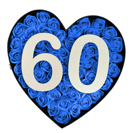 Cadouri aniversare - Aranjament floral 18 ani varsta aniversara cu trandafiri din sapun  albastri si cifra 3D cu sclipici