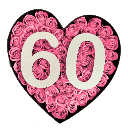 Cadouri aniversare - Aranjament floral 18 ani varsta aniversara cu trandafiri din sapun  ROZ si cifra 3D cu sclipici