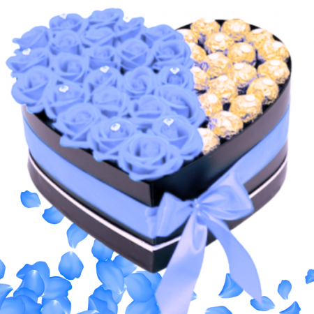 Cadouri aniversare - Aranjament Floral Fererro Albastri, cu Trandafiri din sapun