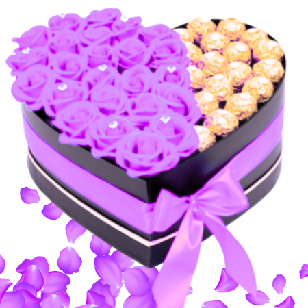 Cadouri aniversare - Aranjament Floral Fererro Mov, cu Trandafiri din sapun