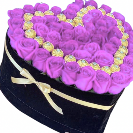 Cadouri aniversare - Aranjament Floral Fererro mov, cu Trandafiri din sapun