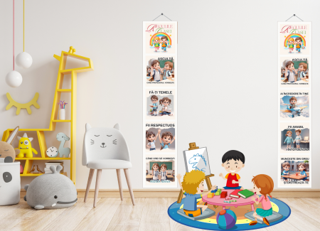 Cadouri pentru profesori sau absolventi - Set de bannere cu regulile clasei tip postere educaționale din carton sau canvas SBE2024