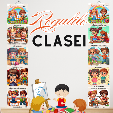 Cadouri pentru profesori sau absolventi - Banner Clasa Nazdravanilor Strengasilor cu regulile clasei tip postere educaționale din carton sau canvas SBE2026