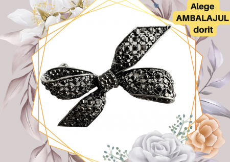 8 Martie - Brosa Fundița neagră marcasite   5x7  cm, BR23.007