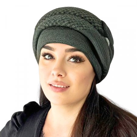 Caciula eleganta de dama Ema din angora, marime  58-69 universala, culoare verde