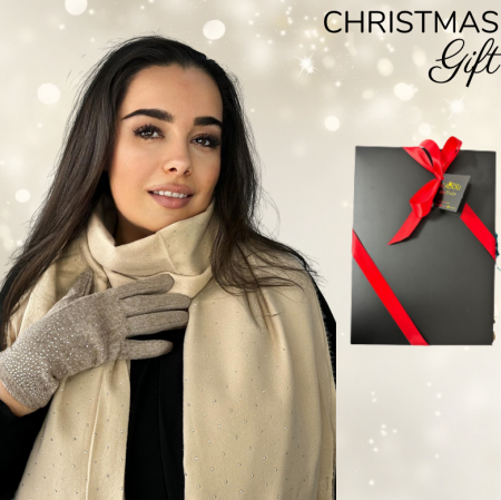 Pachete si seturi cadou femei - Cadoul perfect de Craciun  set 2in1 cu manusi si esarfa DIAMOND femei D50314 crem