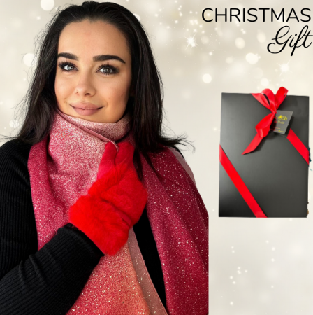 Cadouri aniversare - Cadoul perfect de Craciun set 2in1 cu manusi si esarfa eleganta 22499.ROSU  SHINE