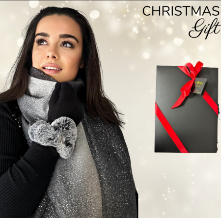 Cadouri aniversare - Cadoul perfect de Craciun set 2in1 cu manusi si esarfa eleganta 22499.BLK01 SHINE