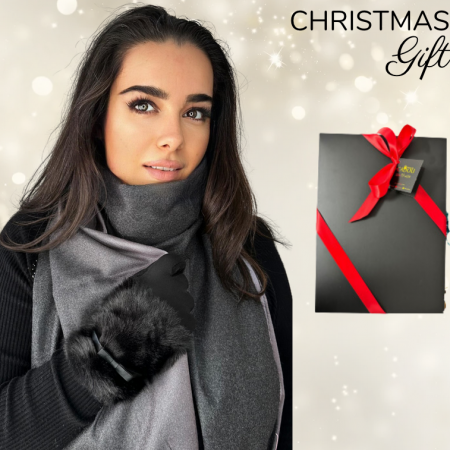 Cadouri aniversare - Cadoul perfect de Craciun set 2in1 cu manusi si esarfa eleganta 5901.BLK01