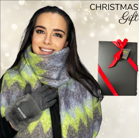 Cadouri aniversare - Cadoul perfect de Craciun set 2in1 cu manusi si esarfa foarte groasa si calduroasa 25110.Verde_gri
