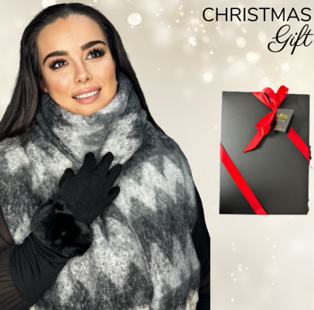 Cadouri aniversare - Cadoul perfect de Craciun set 2in1 cu manusi si esarfa foarte groasa si calduroasa 25110.Black_GRI