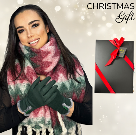 Cadouri aniversare - Cadoul perfect de Craciun set 2in1 cu manusi si esarfa foarte groasa si calduroasa 25110.VVIS verde/visiniu