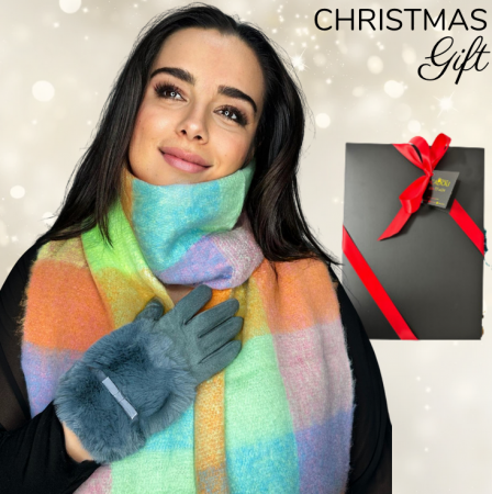 Pachete si seturi cadou femei - Cadoul perfect de Craciun set 2in1 cu manusi si esarfa foarte groasa si calduroasa 50124.08  ROZ-TURQUAZ