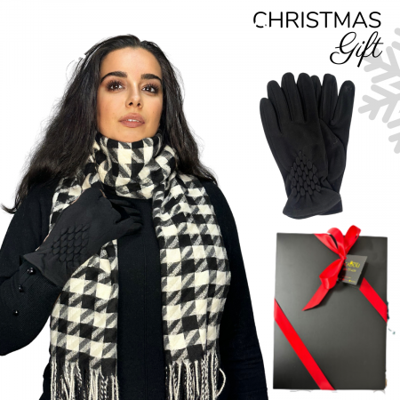 Cadouri aniversare - Cadoul perfect de Crăciun - set 2in1 cu manusi si esarfa pentru femei,S-2391.01 negru