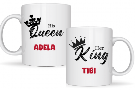 Cadouri pentru Mama - Cana personalizata cu poza si text pentru cuplu Valentines day QUEEN KING  CVD1119