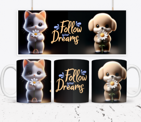 Cadouri copii 7 ani - Cană personalizată pentru copii cu Pisica si Catel  KID2001