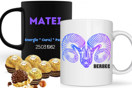 Cadouri aniversare - Cana zodiac BERBEC personalizata cu text poze sau mesaj CBER121