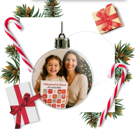 Cadouri copii bebelusi 0+ - Glob personalizat cu insertie foto fata-verso rotund pentru brad Ø7cm
