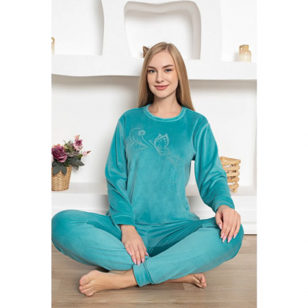 Pijamale de dama - Compleu catifea damă BAK505  turquaz – Confort, stil și eleganță