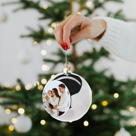 Cadouri copii bebelusi 0+ - Glob argintiu pentru brad  personalizat cu poza Ø 6cm