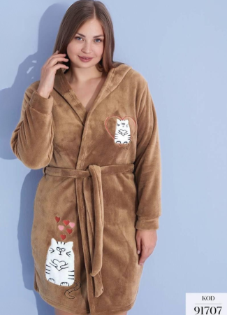 Pijamale de dama - Halat de baie gros cu buzunare si cordon in talie, design deosebit, PIJ91707