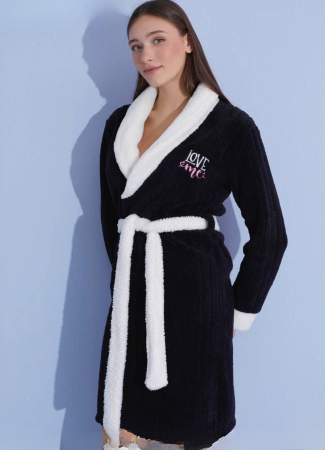 Pijamale de dama - Halat de baie gros cu buzunare si cordon in talie, design deosebit, PIJ90415