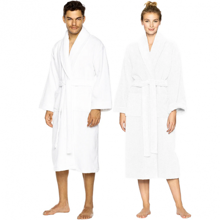 Halate si capoate - Halat de baie gros fara gluga, buzunare si cordon in talie, hotel quality, unisex, 100% bumbac