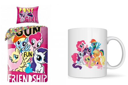 Lenjerii de pat Disney - Lenjerie de pat si cana pentru copii My Little Pony  Friendship 140×200 cm, 70×90 cm, Disney, 100% bumbac