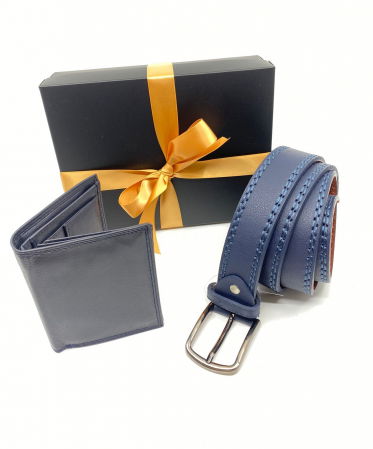 Fashion - Pachet Promo Portofel de piele si Curea de barbati 125cm, bleumarin, C125BL-LY0577-P1379NAVY