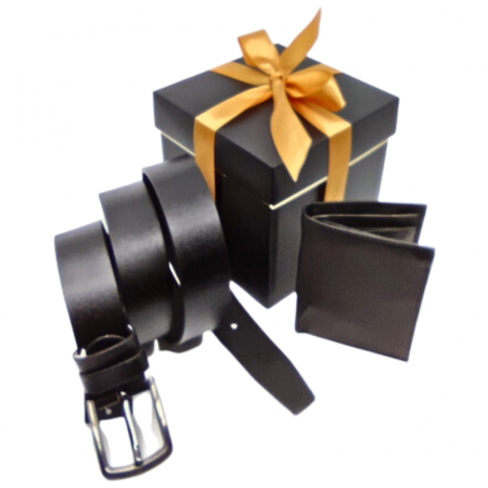 Cele mai vandute produse - Pachet Promo Portofel de piele si Curea de barbati neagra C130N-1881.4 130cm