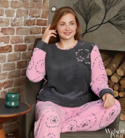Pijamale de dama - Pijama femei cocolino serie mare Battal, din două piese, Material 100% micro, PIJ1421