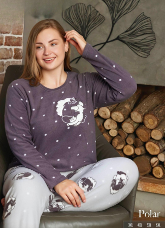 Pijamale de dama groase - Pijama femei cocolino serie mare Battal, din două piese, Material 100% micro, PIJ14214