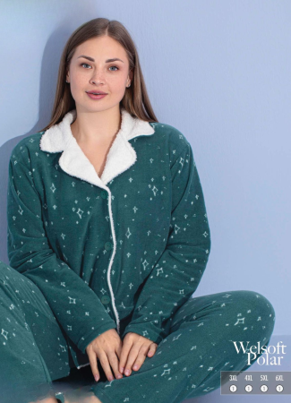 Pijamale de dama groase - Pijama femei cocolino serie mare Battal, din două piese, Material 100% micro, PIJ55407