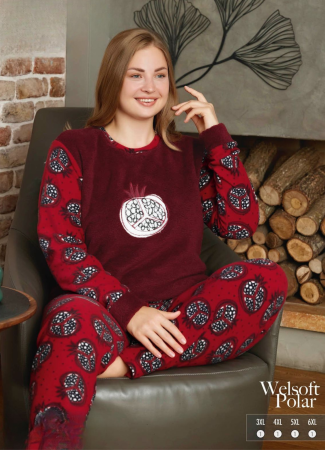 Pijamale de dama groase - Pijama femei cocolino serie mare Battal, din două piese, Material 100% micro, PIJ60025