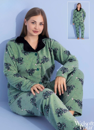 Pijamale de dama groase - Pijama femei cocolino serie mare Battal, din două piese, Material 100% micro, PIJ55400