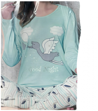 Pijama FEMEI din două piese, Material 100% bumbac subtire, BERF3006 bleo