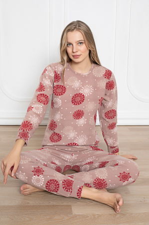 Pijamale de dama - Pijama FEMEI polar, din două piese, Material 100% micro, Lux,  BAK08 Cappuccino