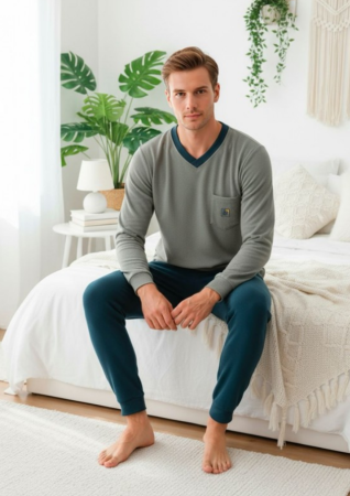 Pijamale de barbati - Pijama groasa din două piese, barbati, Material polar, Lux,  BakI87 100%micro