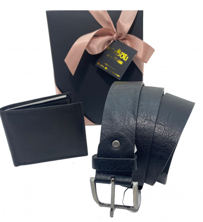 Cele mai vandute produse - Set cadou pentru barbati cu Portofel din piele si Curea de barbati, negru 2210-4