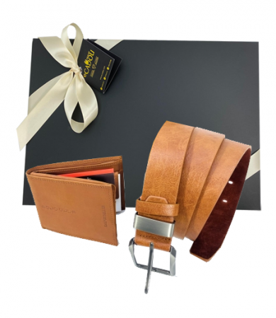 Fashion - Set cadou pentru bărbați Portofel de piele și Curea maro Coffee A786_PHM1226