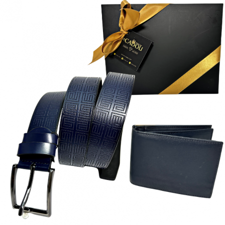 Seturi barbati portofel si curea - Set cadou Portofel din piele naturala si Curea din piele ecologica A-2315.4BLM, latime curea 3.5cm, e-CADOU