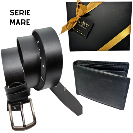 Cele mai vandute produse - Set cadou Portofel din poiele naturala si Curea de barbati neagra, serie mare battal, A702-4.N_1379