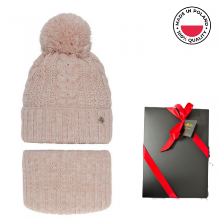 Caciuli copii - Set de iarnă cu căciulă și fular circular pentru copii Maroko 6063.08.k35 roz produs in Polonia