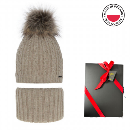 Caciuli copii - Set de iarnă cu căciulă și fular circular pentru copii Rima 6031.01.K33 BEJ produs in Polonia