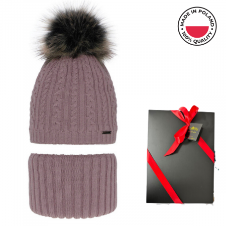 Caciuli copii - Set de iarnă cu căciulă și fular circular pentru copii Rima 6031.12.K33 violet produs in Polonia