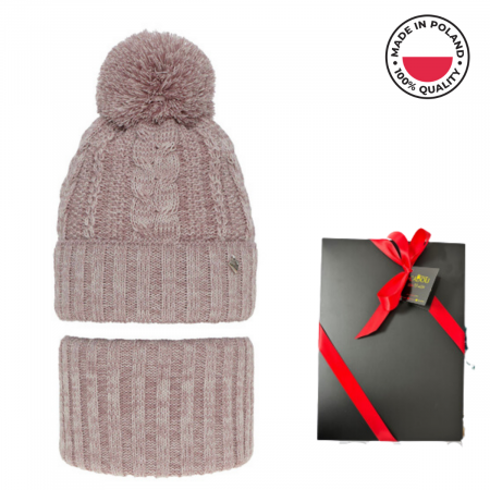 Caciuli copii - Set de iarnă cu căciulă și fular circular pentru copii Maroko 6063.02.k35 roz produs in Polonia