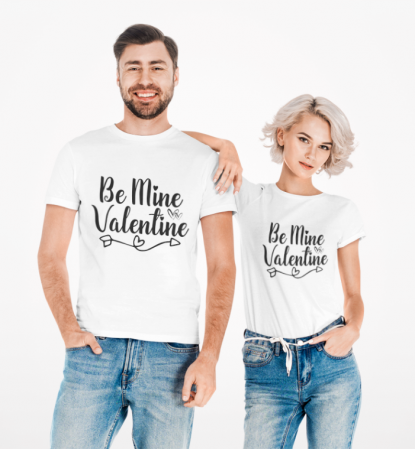 Cadouri aniversare - Set de tricouri cuplu Be Mine Valentines personalizate cu tematica Valentines Day