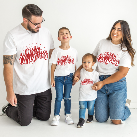 Cadouri copii bebelusi 0+ - Set tricouri Family mama, tata  si copii personalizate cu tematica de Craciun,  Craciun Fericit 12240