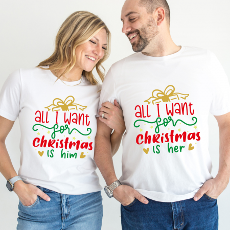 Tricouri personalizate Family - Set de tricouri personalizate Family mama, tata  si copii cu tematica de Craciun,  PRIMUL Craciun impreuna 1338