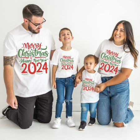 Cadouri copii bebelusi 0+ - Set de tricouri personalizate Family mama, tata  si copii cu tematica de Craciun,  Craciun Fericit 2024